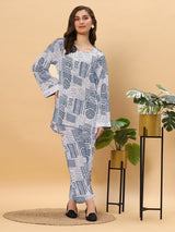 Sea & Mast - Oversized Geometric Ink Printed Poly Co-ords, Slip On, Waist Length With Elasticated Waist Pant, Grey, Plus Size