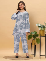 Sea & Mast - Oversized Geometric Ink Printed Poly Co-ords, Slip On, Waist Length With Elasticated Waist Pant, Grey, Plus Size