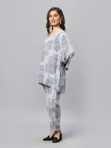 Sea & Mast - Oversized Geometric Ink Printed Poly Co-ords, Slip On, Waist Length With Elasticated Waist Pant, Grey, Custom