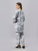 Sea & Mast - Oversized Geometric Ink Printed Poly Co-ords, Slip On, Waist Length With Elasticated Waist Pant, Grey, Plus Size