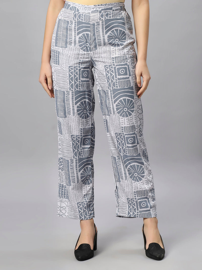 Sea & Mast - Oversized Geometric Ink Printed Poly Co-ords, Slip On, Waist Length With Elasticated Waist Pant, Grey, Plus Size