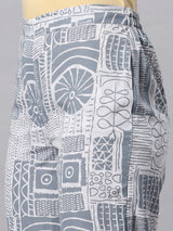 Sea & Mast - Oversized Geometric Ink Printed Poly Co-ords, Slip On, Waist Length With Elasticated Waist Pant, Grey