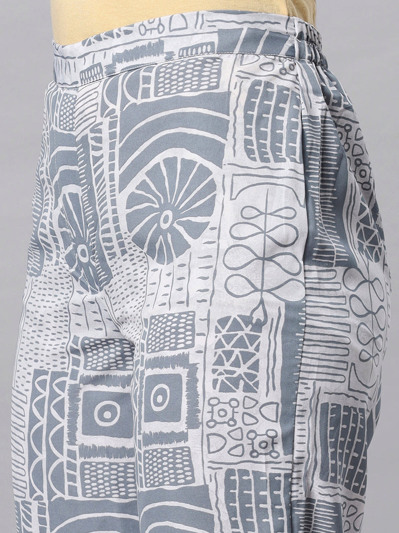 Sea & Mast - Oversized Geometric Ink Printed Poly Co-ords, Slip On, Waist Length With Elasticated Waist Pant, Grey, Plus Size