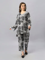 Sea & Mast -  Oversized  Printed Poly Co-ords, Slip On, Waist Length With Elasticated Waist Pant, Black, Plus Size