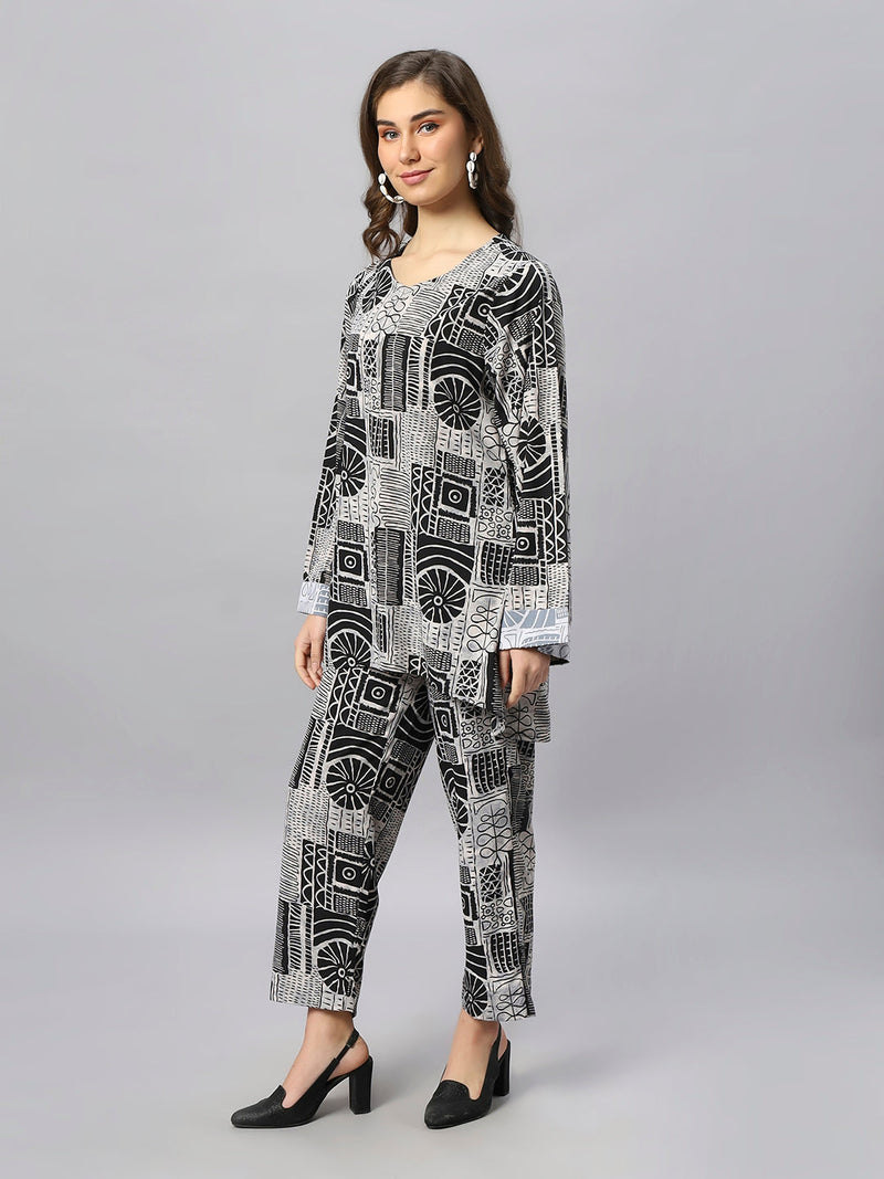 Sea & Mast -  Oversized  Printed Poly Co-ords, Slip On, Waist Length With Elasticated Waist Pant, Black, Custom