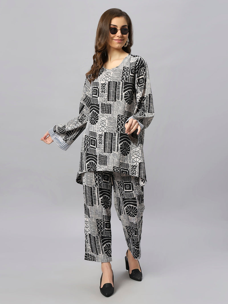 Sea & Mast -  Oversized  Printed Poly Co-ords, Slip On, Waist Length With Elasticated Waist Pant, Black, Custom