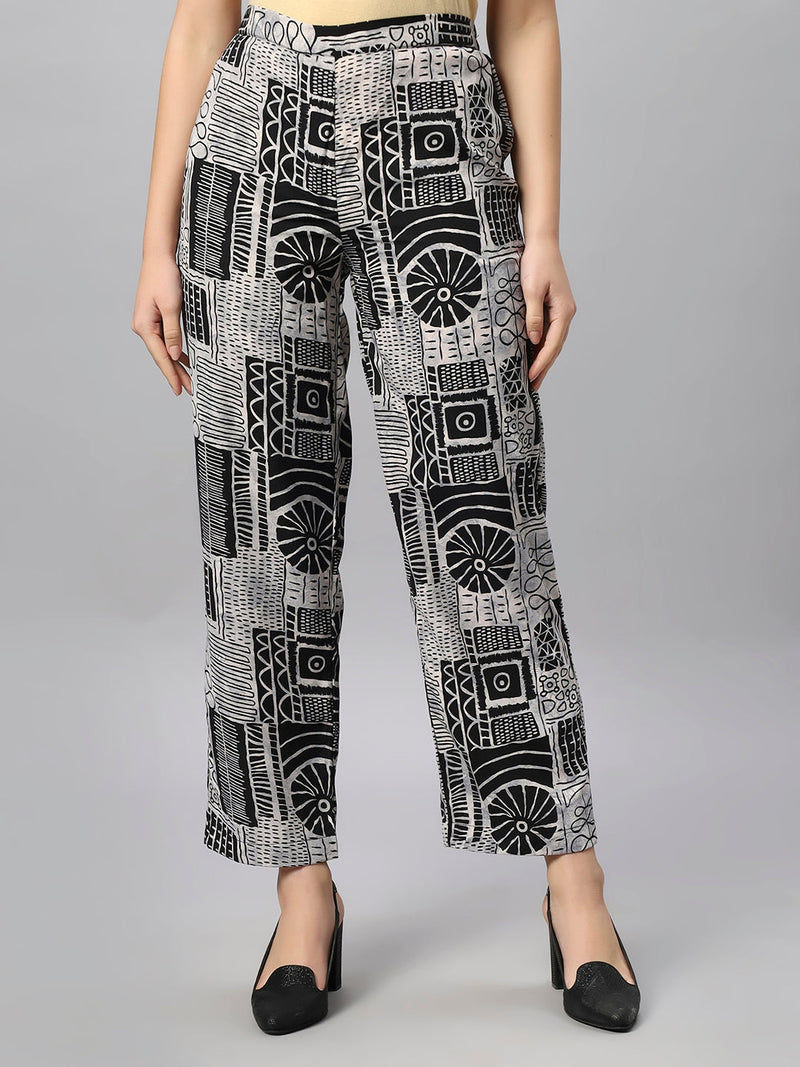 Sea & Mast -  Oversized  Printed Poly Co-ords, Slip On, Waist Length With Elasticated Waist Pant, Black, Plus Size