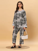 Sea & Mast -  Oversized  Printed Poly Co-ords, Slip On, Waist Length With Elasticated Waist Pant, Black, Custom