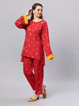 Sea & Mast - Oversized Foil Printed Cotton Co-ords, Slip On, Waist Length With Elasticated Waist Pant, Red, Custom