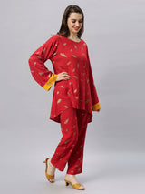 Sea & Mast - Oversized Foil Printed Cotton Co-ords, Slip On, Waist Length With Elasticated Waist Pant, Red, Custom