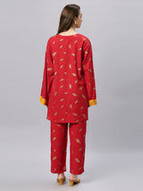 Sea & Mast - Oversized Foil Printed Cotton Co-ords, Slip On, Waist Length With Elasticated Waist Pant, Red, Custom