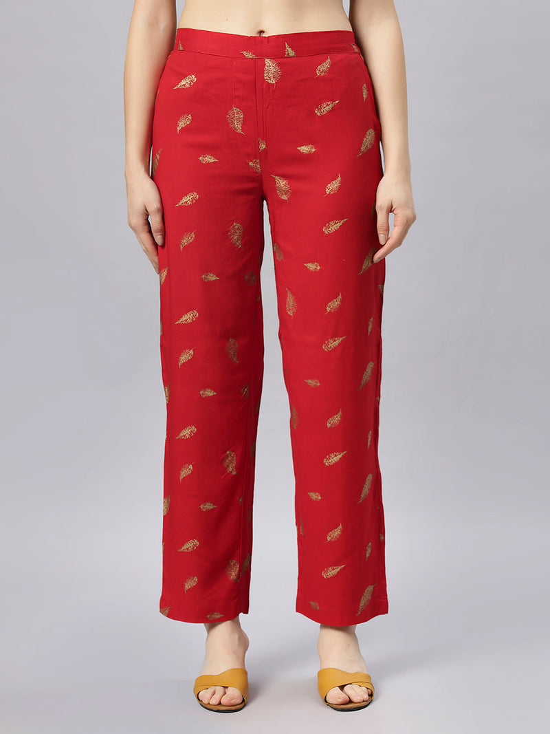 Sea & Mast - Oversized Foil Printed Cotton Co-ords, Slip On, Waist Length With Elasticated Waist Pant, Red, Custom