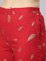 Sea & Mast - Oversized Foil Printed Cotton Co-ords, Slip On, Waist Length With Elasticated Waist Pant, Red, Custom