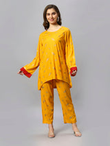 Sea & Mast - Oversized Foil Printed Cotton Co-ords, Slip On, Waist Length With Elasticated Waist Pant, Yellow, Custom