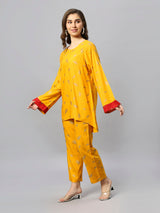 Sea & Mast - Oversized Foil Printed Cotton Co-ords, Slip On, Waist Length With Elasticated Waist Pant, Yellow, Custom