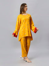 Sea & Mast - Oversized Foil Printed Cotton Co-ords, Slip On, Waist Length With Elasticated Waist Pant, Yellow, Custom