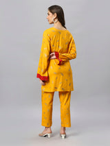 Sea & Mast - Oversized Foil Printed Cotton Co-ords, Slip On, Waist Length With Elasticated Waist Pant, Yellow