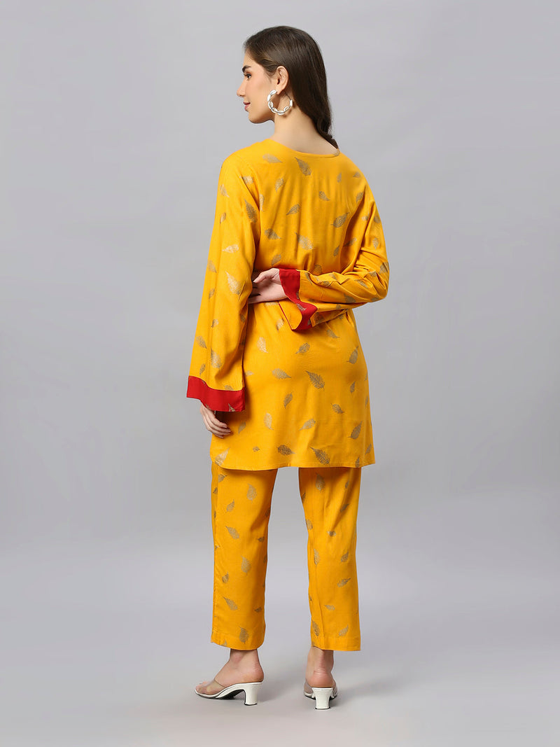 Sea & Mast - Oversized Foil Printed Cotton Co-ords, Slip On, Waist Length With Elasticated Waist Pant, Yellow, Custom