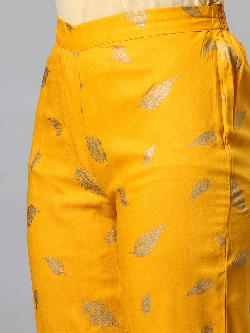 Sea & Mast - Oversized Foil Printed Cotton Co-ords, Slip On, Waist Length With Elasticated Waist Pant, Yellow, Plus Size