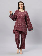 Sea & Mast - Oversized Paisley Printed Poly Co-ords, Slip On, Waist Length With Elasticated Waist Pant, Wine, Custom