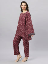 Sea & Mast - Oversized Paisley Printed Poly Co-ords, Slip On, Waist Length With Elasticated Waist Pant, Wine, Custom