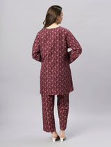 Sea & Mast - Oversized Paisley Printed Poly Co-ords, Slip On, Waist Length With Elasticated Waist Pant, Wine, Plus Size