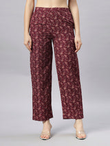 Sea & Mast - Oversized Paisley Printed Poly Co-ords, Slip On, Waist Length With Elasticated Waist Pant, Wine, Custom