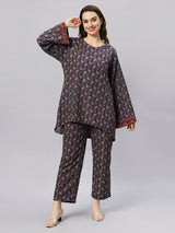 Sea & Mast - Oversized Paisley Printed Poly Co-ords, Slip On, Waist Length With Elasticated Waist Pant, Navy, Custom