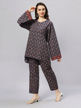 Sea & Mast - Oversized Paisley Printed Poly Co-ords, Slip On, Waist Length With Elasticated Waist Pant, Navy, Custom