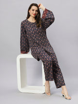 Sea & Mast - Oversized Paisley Printed Poly Co-ords, Slip On, Waist Length With Elasticated Waist Pant, Navy, Custom