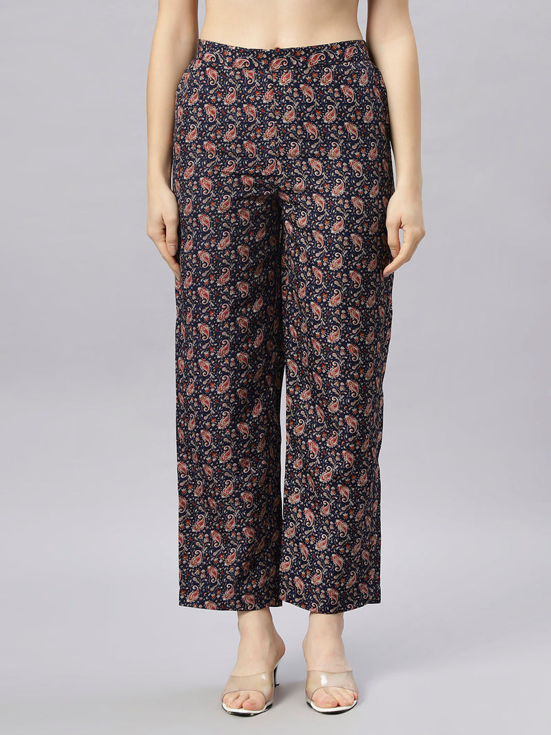 Sea & Mast - Oversized Paisley Printed Poly Co-ords, Slip On, Waist Length With Elasticated Waist Pant, Navy, Custom