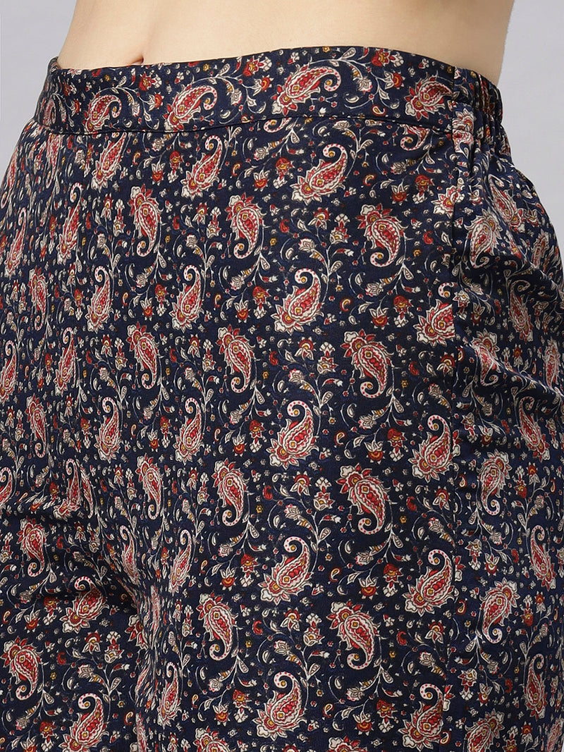 Sea & Mast - Oversized Paisley Printed Poly Co-ords, Slip On, Waist Length With Elasticated Waist Pant, Navy, Plus Size