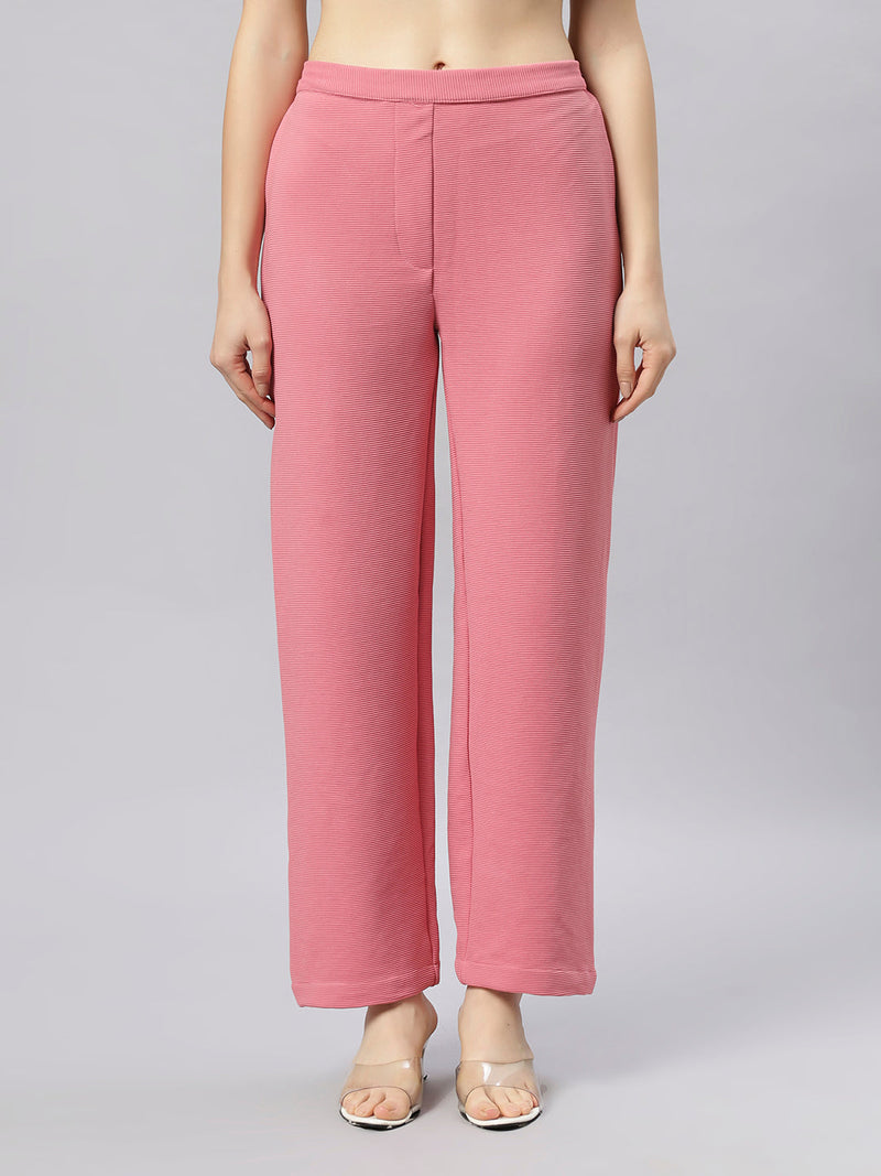 Sea & Mast - Stretchable Regular Fit Textured Poly-Viscose Co-ords, Collared Button Closure, Waist Length With Elasticated Waist Pant, Blush Pink, Plus Size