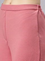 Sea & Mast - Stretchable Regular Fit Textured Poly-Viscose Co-ords, Collared Button Closure, Waist Length With Elasticated Waist Pant, Blush Pink