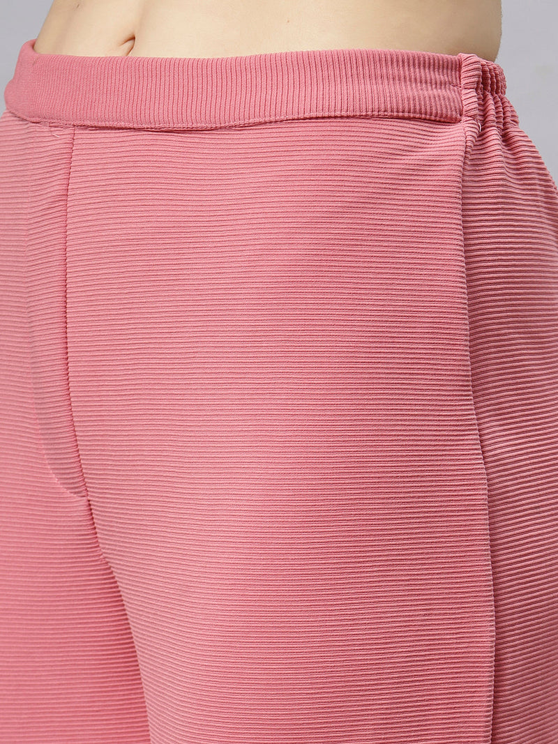 Sea & Mast - Stretchable Regular Fit Textured Poly-Viscose Co-ords, Collared Button Closure, Waist Length With Elasticated Waist Pant, Blush Pink, Plus Size