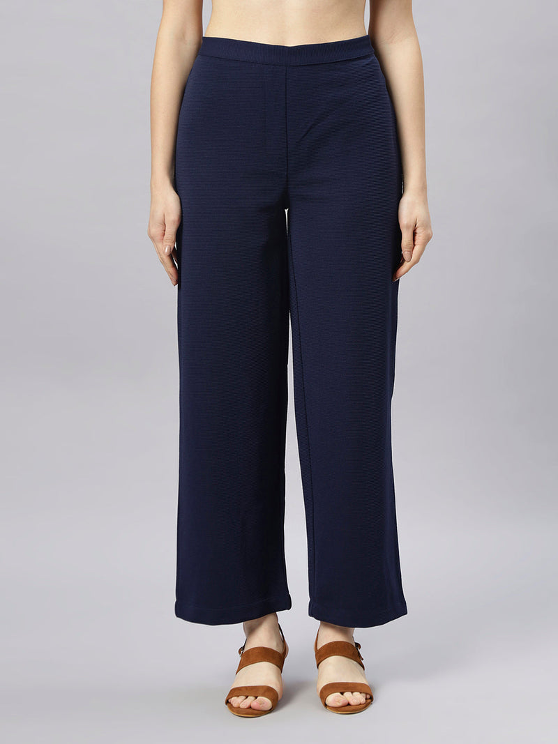 Sea & Mast - Stretchable Regular Fit Textured Poly-Viscose Co-ords, Collared Button Closure, Waist Length With Elasticated Waist Pant, Navy, Custom