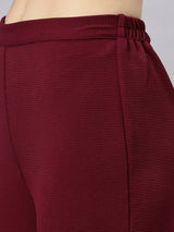 Sea & Mast - Stretchable Regular Fit Textured Poly-Viscose Co-ords, Collared Button Closure, Waist Length With Elasticated Waist Pant, Wine, Custom