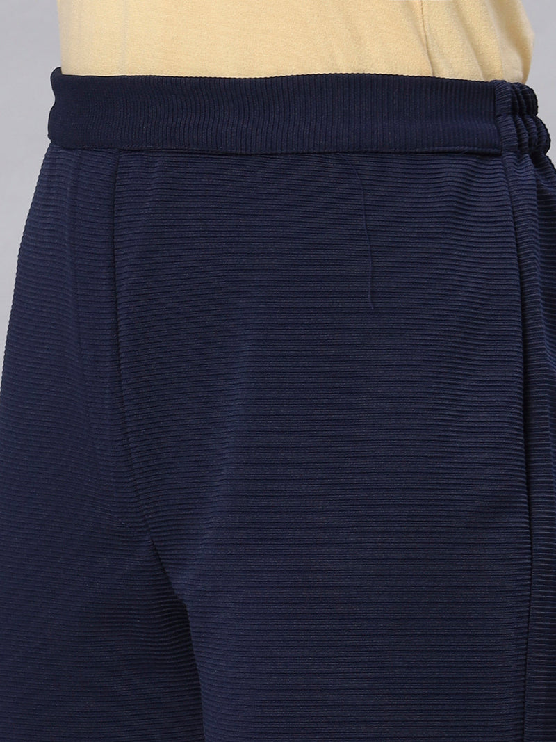 Sea & Mast - Stretchable Regular Fit Textured Poly-Viscose Co-ords, Collared Button Closure, Waist Length With Elasticated Waist Pant, Navy, Custom