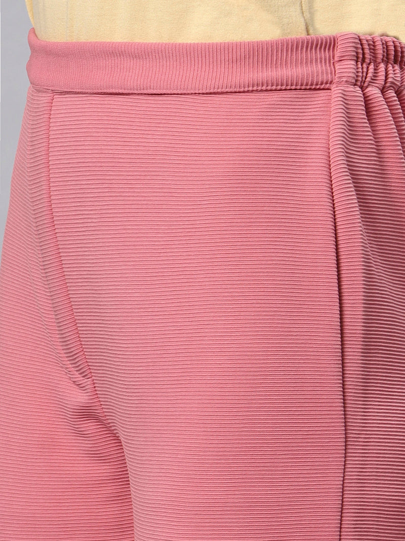 Sea & Mast - Stretchable Regular Fit Textured Poly-Viscose Co-ords, Collared Button Closure, Waist Length With Elasticated Waist Pant, Blush Pink, Custom