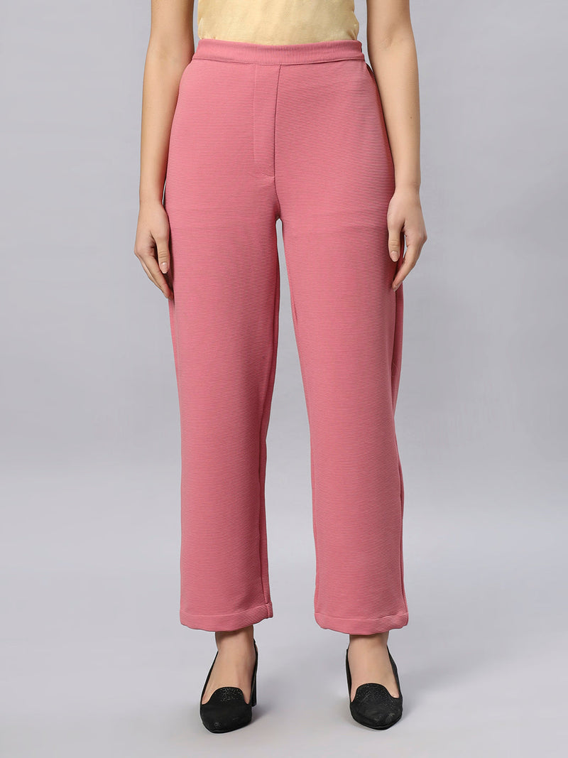 Sea & Mast - Stretchable Regular Fit Textured Poly-Viscose Co-ords, Collared Button Closure, Waist Length With Elasticated Waist Pant, Blush Pink, Custom