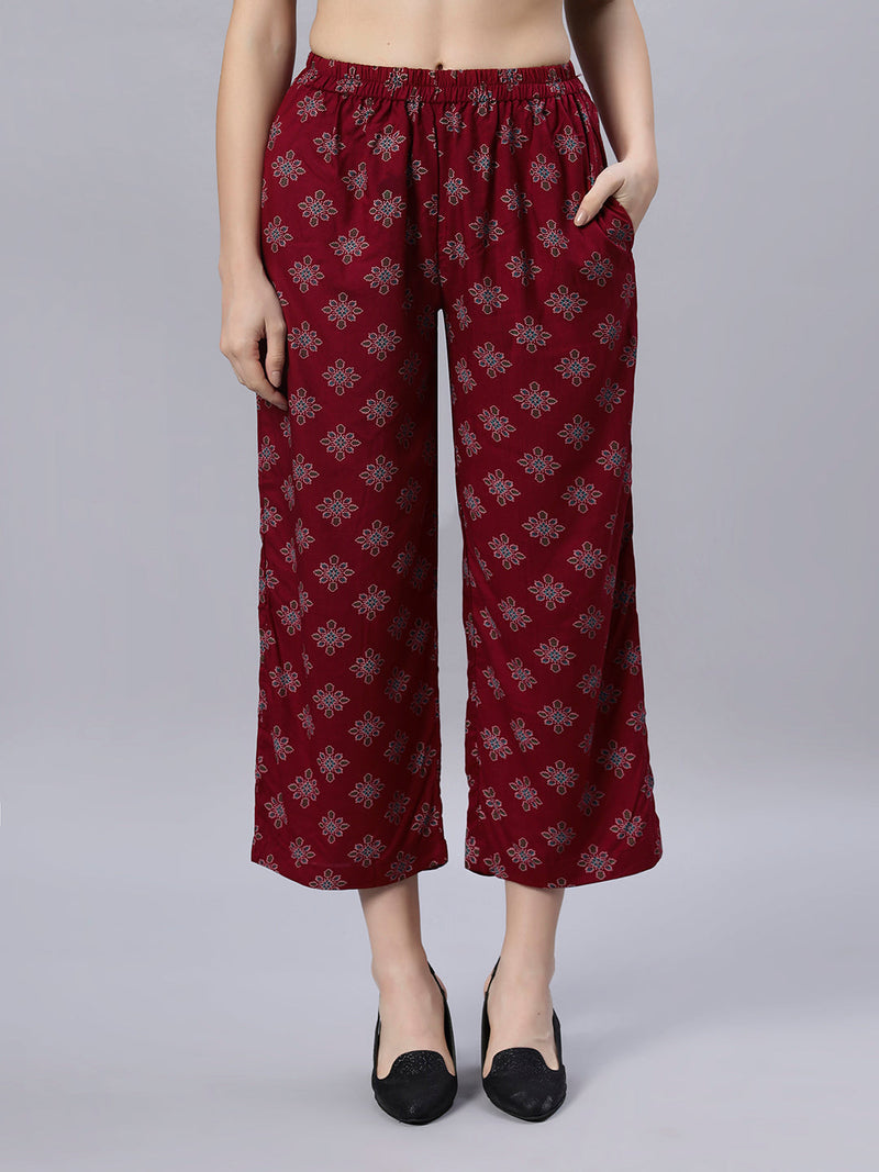 Sea & Mast - Regular Fit Floral Khadi Printed Cotton Co-ords, Collared Button Closure, Waist Length With Elasticated Waist Pant, Wine, Custom