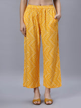 Sea & Mast - Stretchable Khadi Printed Cotton Co-ords, Slip On with attached Shrug, Waist Length With Elasticated Waist Pant, Yellow, Custom