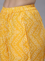 Sea & Mast - Stretchable Khadi Printed Cotton Co-ords, Slip On with attached Shrug, Waist Length With Elasticated Waist Pant, Yellow