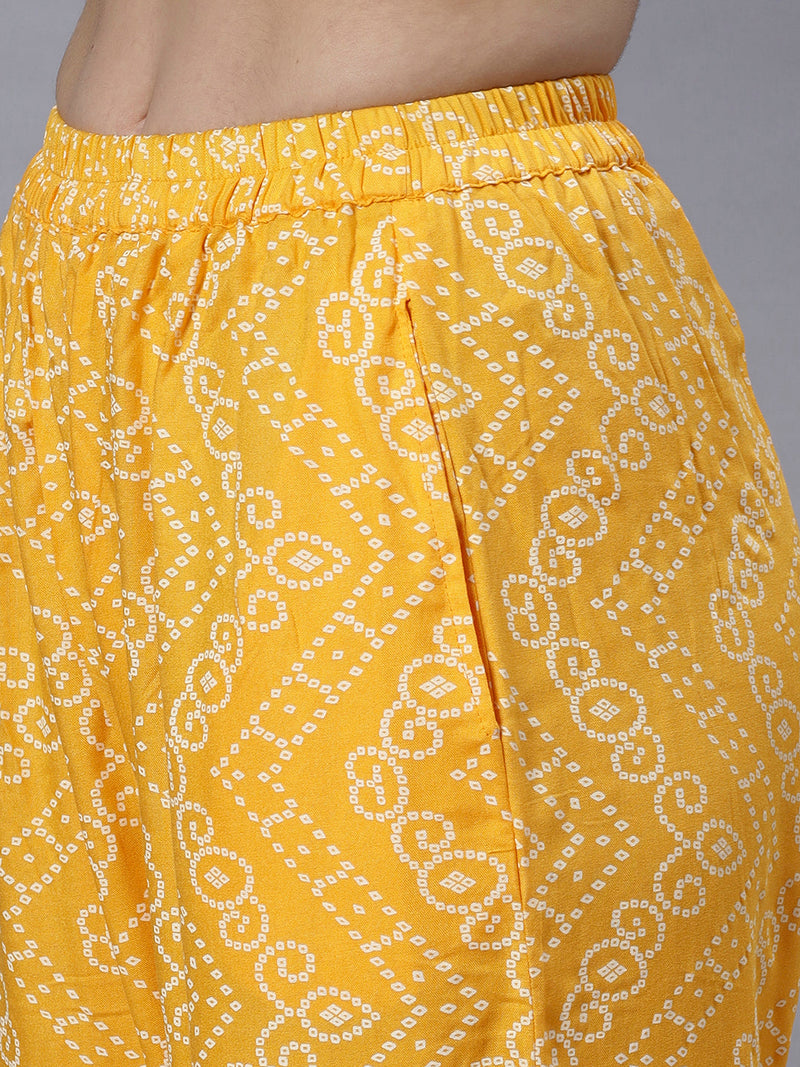 Sea & Mast - Stretchable Khadi Printed Cotton Co-ords, Slip On with attached Shrug, Waist Length With Elasticated Waist Pant, Yellow, Custom