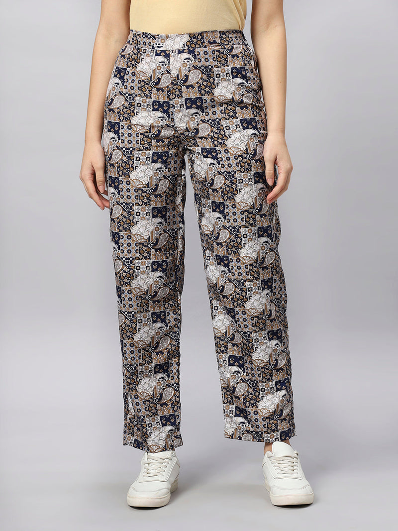 Sea & Mast - Regular Fit Grid Print Poly Cord Set, Collared Button Closure, Waist Length With Elasticated Waist Pant, Navy, Plus Size