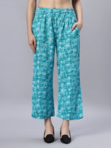 Sea & Mast - Stretchable Khadi Printed Cotton Co-ords, Slip On with attached Shrug, Waist Length With Elasticated Waist Pant, Sky Blue