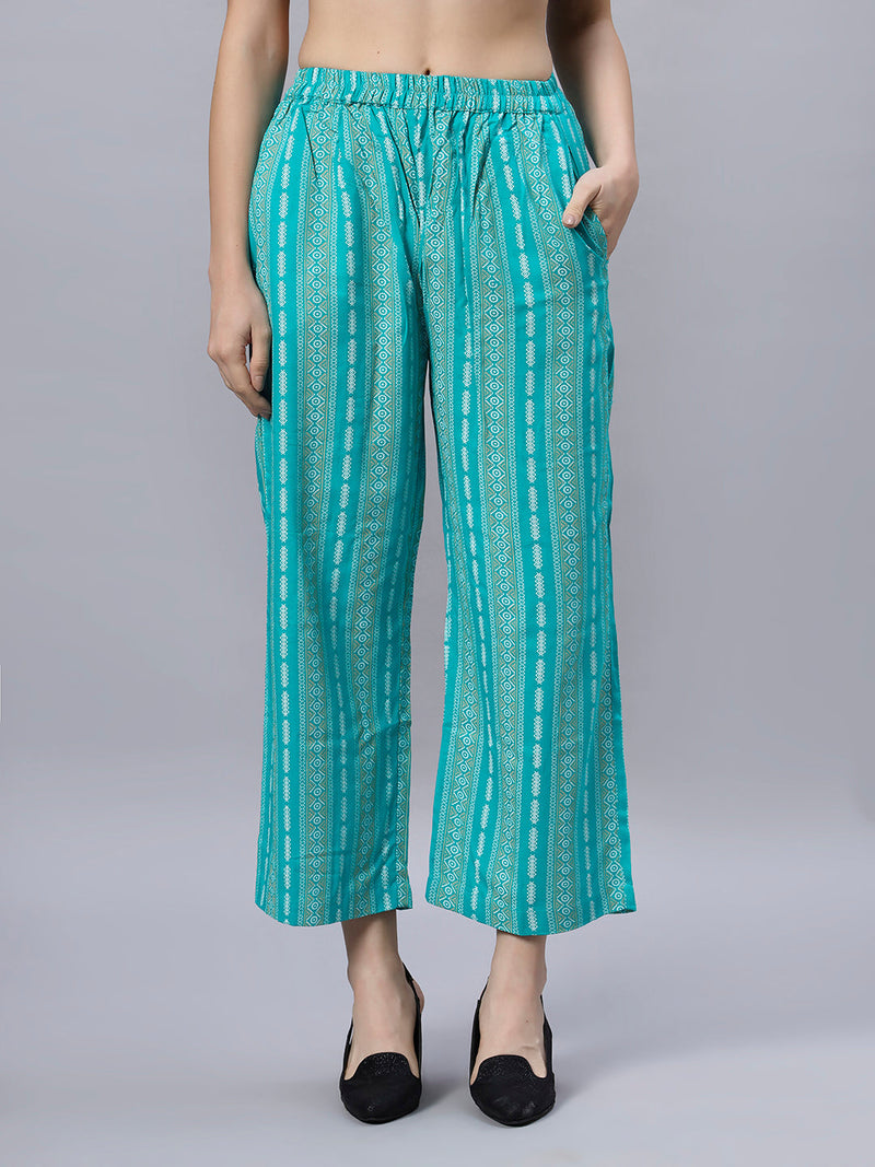 Sea & Mast - Stretchable Khadi Printed Cotton Co-ords, Slip On with attached Shrug, Waist Length With Elasticated Waist Pant, Gem Blue, Custom