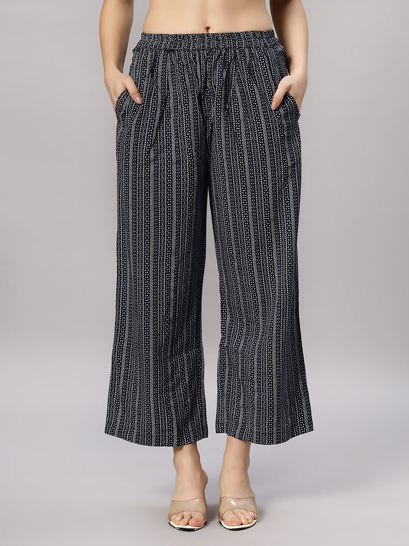 Sea & Mast - Stretchable Khadi Printed Cotton Co-ords, Slip On with attached Shrug, Waist Length With Elasticated Waist Pant, Black