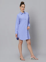 Sea & Mast - Regular Fit Solid Cotton Blend Shirt Kurti, Collared Button Closure Knee Length, Blue, Custom