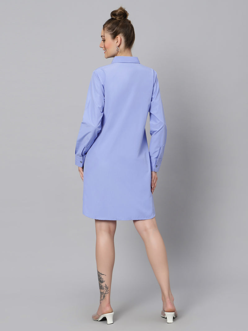 Sea & Mast - Regular Fit Solid Cotton Blend Shirt Kurti, Collared Button Closure Knee Length, Blue